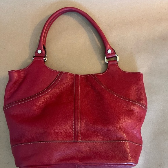 Tignanello Red Genuine Leather Medium Size Double Hand Tote Handbag - Picture 2 of 16